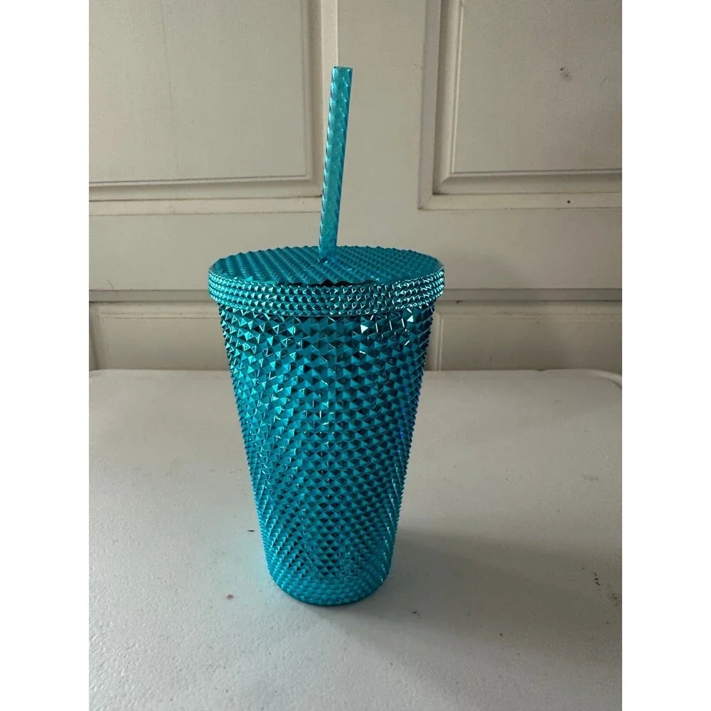 NWT Starbucks Summer 2023 Teal Blue Chrome Studded Cold Cup 16oz Grande Tumbler